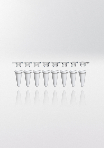 White PCR microcentrifuge tube strip PP, 0,1ml, low profile, enclosed 8-capstrip flat & transparent (2400 pcs)