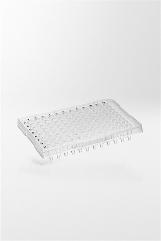 Nerbe Plus PCR-plate PP, 96x0,2ml, half-skirted, raised rim, notch at A 12, transparent (100 pcs)