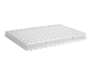 Axygen® 96 Well Polypropylene PCR Microplate with Bar Code, Compatible with ABI, Low Profile, Half Skirt, Clear, Nonsterile