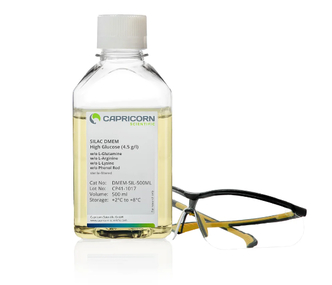 SILAC DMEM, High Glucose (4.5 g/l), w/o L-Arginine, w/o L-Lysine, w/o L-Glutamine, w/o Phenol Red (500 ml)