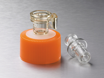 Corning® 33 mm Polyethylene Filling Cap with a Female MPC Polycarbonate with a 1/4 (6.4 mm) ID Coupling and a Male MPC Polycarbonate End Cap