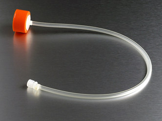 Corning® 33 mm Polyethylene Filling Cap with 1/8 (3.2 mm) ID Tubing and a Female Luer 1/8 (3.2 mm) Hose Barb with a Male Luer Lock Plug