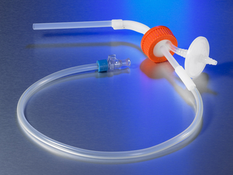 Disposable GL45 Aseptic Transfer Cap for 500 mL Disposable Spinner Flask, 1/4 Dip Tube, 0.2 µm Vent, Medical Grade Polycarbonate, Sterile