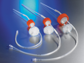 Disposable 43 mm Aseptic Transfer Cap for 1L Plastic Erlenmeyer Flask, 1/4 Dip Tube, 0.2 µm Vent, MPC Male Disconnect, Sterile