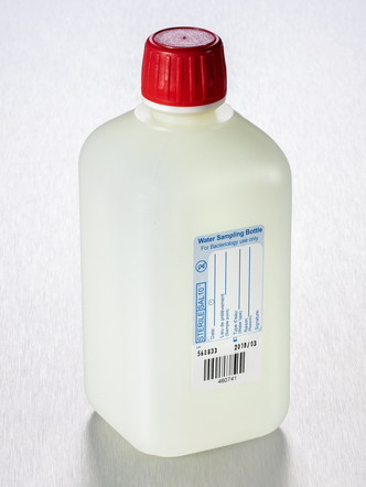 Corning® Gosselin™ Water Sampling Square HDPE Bottle, 500 mL, Graduated, No Sodium Thiosulfate, 22 mm Red Tamper-evident Cap with Shaped Seal, Sterile, 100/Case